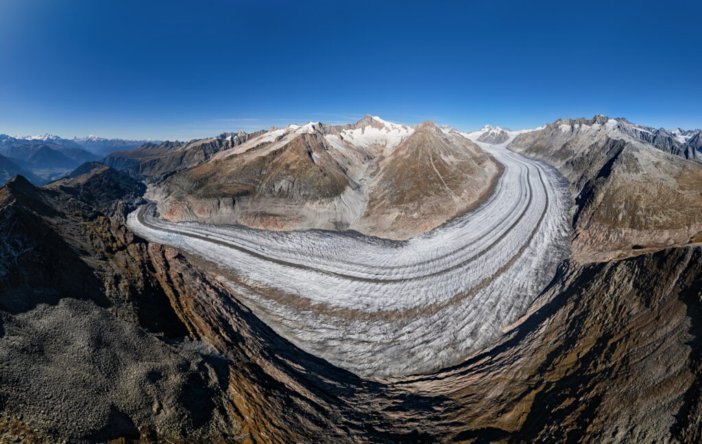 Aerial Panorama of Great Aletsch Glacier